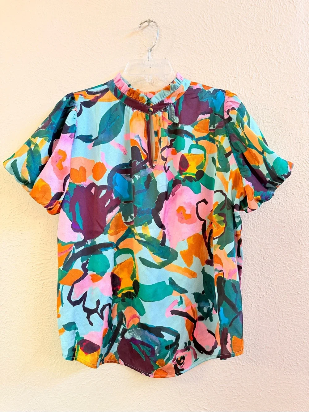 THML bold bright floral puff sleeve blouse - Picture 4 of 8